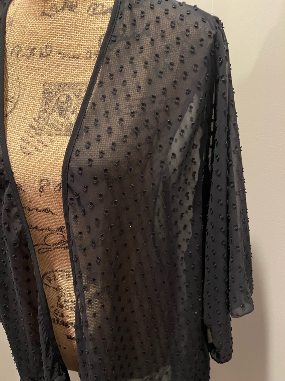 DKNY Black Sheer Textured Polka Dot Cardigan - Picture 4 of 5